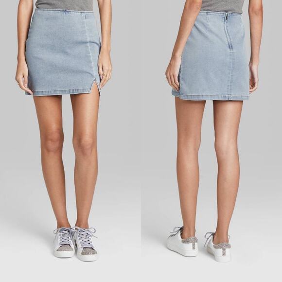 Wild Fable Notch Front Seamed Jean Mini Skirt - Picture 2 of 10